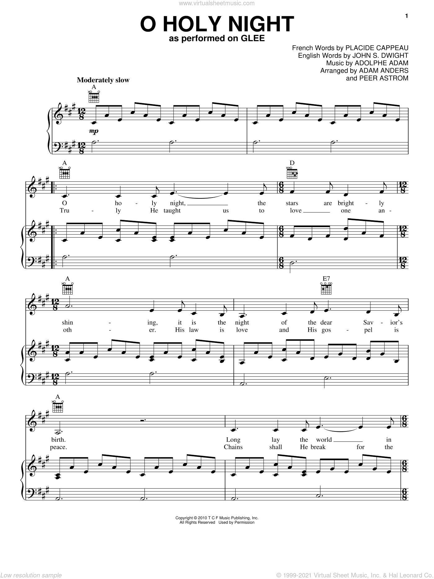 Cast O Holy Night sheet music for voice, piano or guitar [PDF]