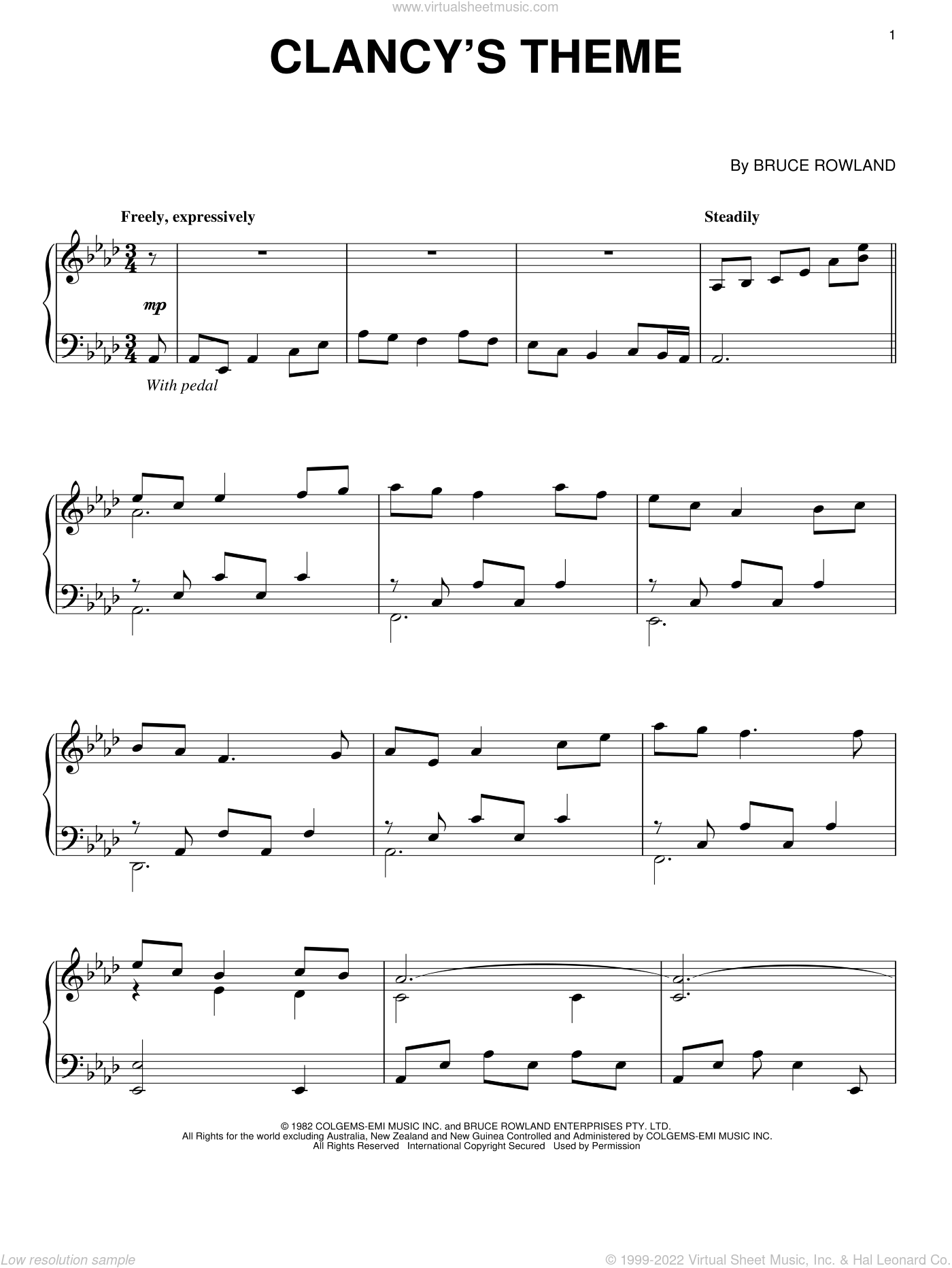 Rowland Clancy S Theme Sheet Music For Piano Solo Pdf