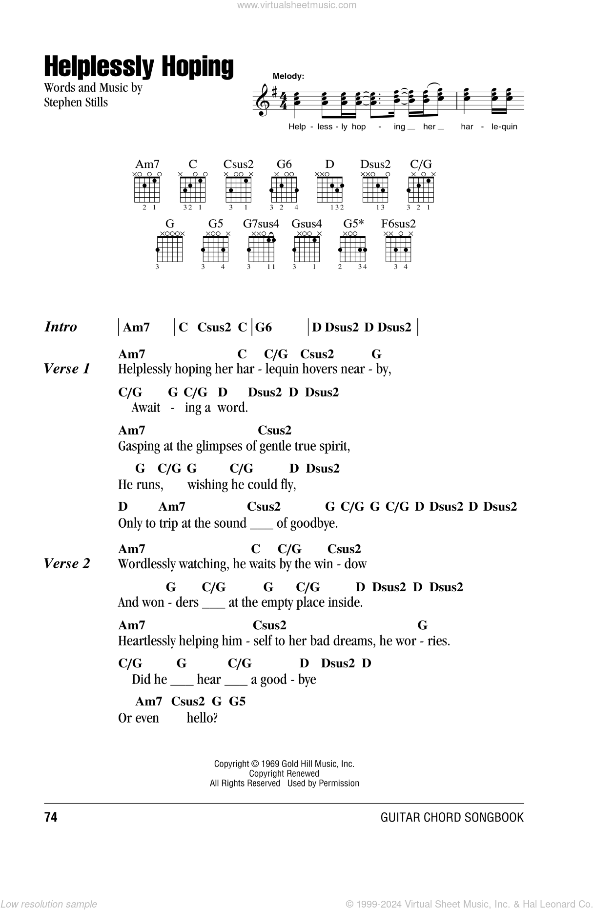 Helplessly Hoping sheet music for guitar (chords) v2