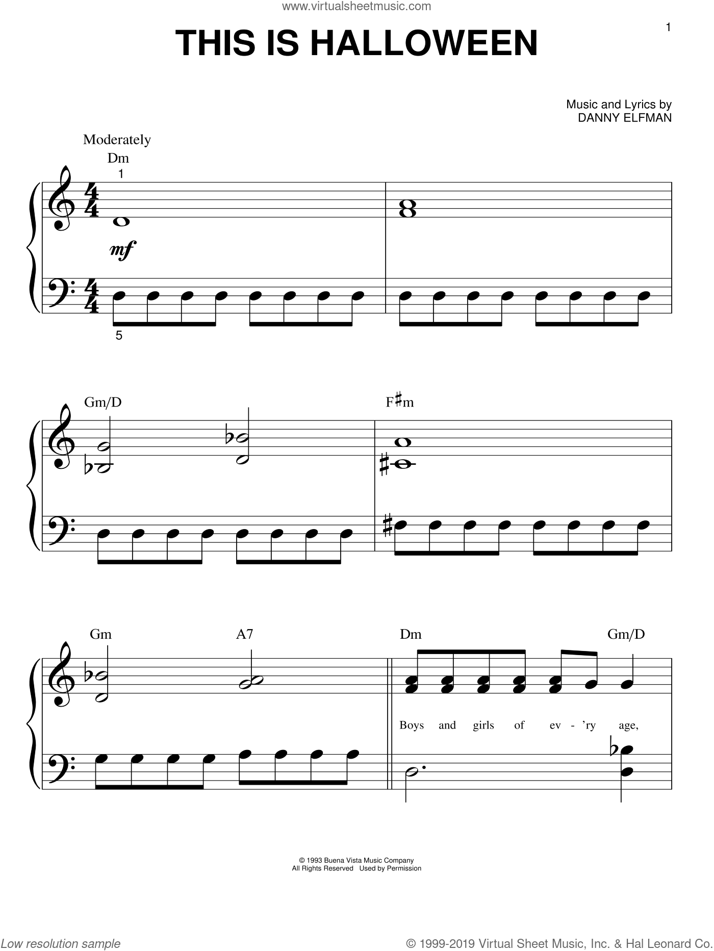 This Is (from The Nightmare Before Christmas) sheet for piano solo (big note book)