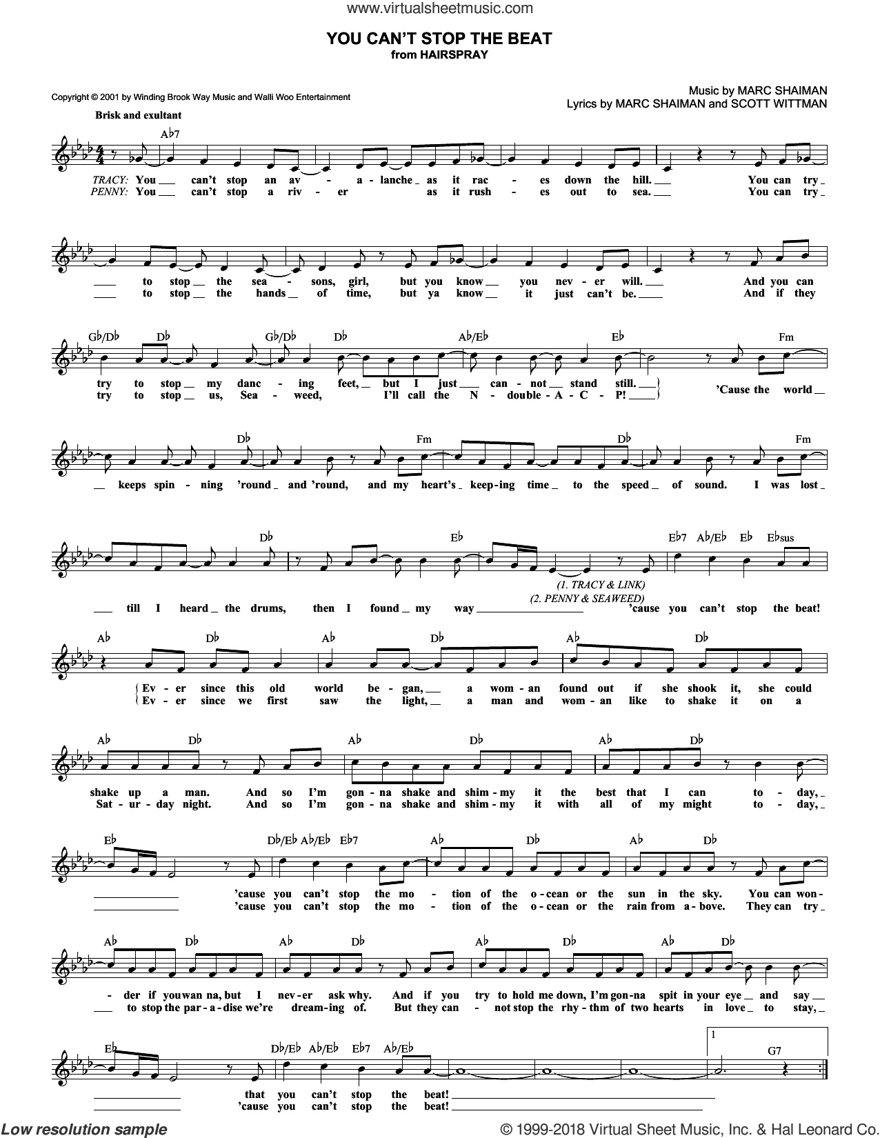 Sheet Music - Pender's Music Co.. You Can't Stop the Beat (from