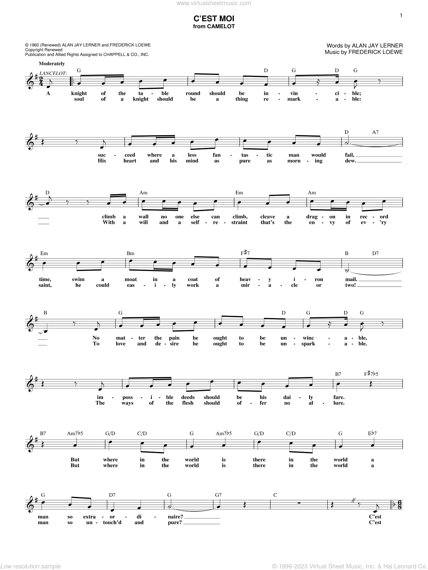 Loewe C Est Moi Sheet Music Fake Book Pdf Interactive