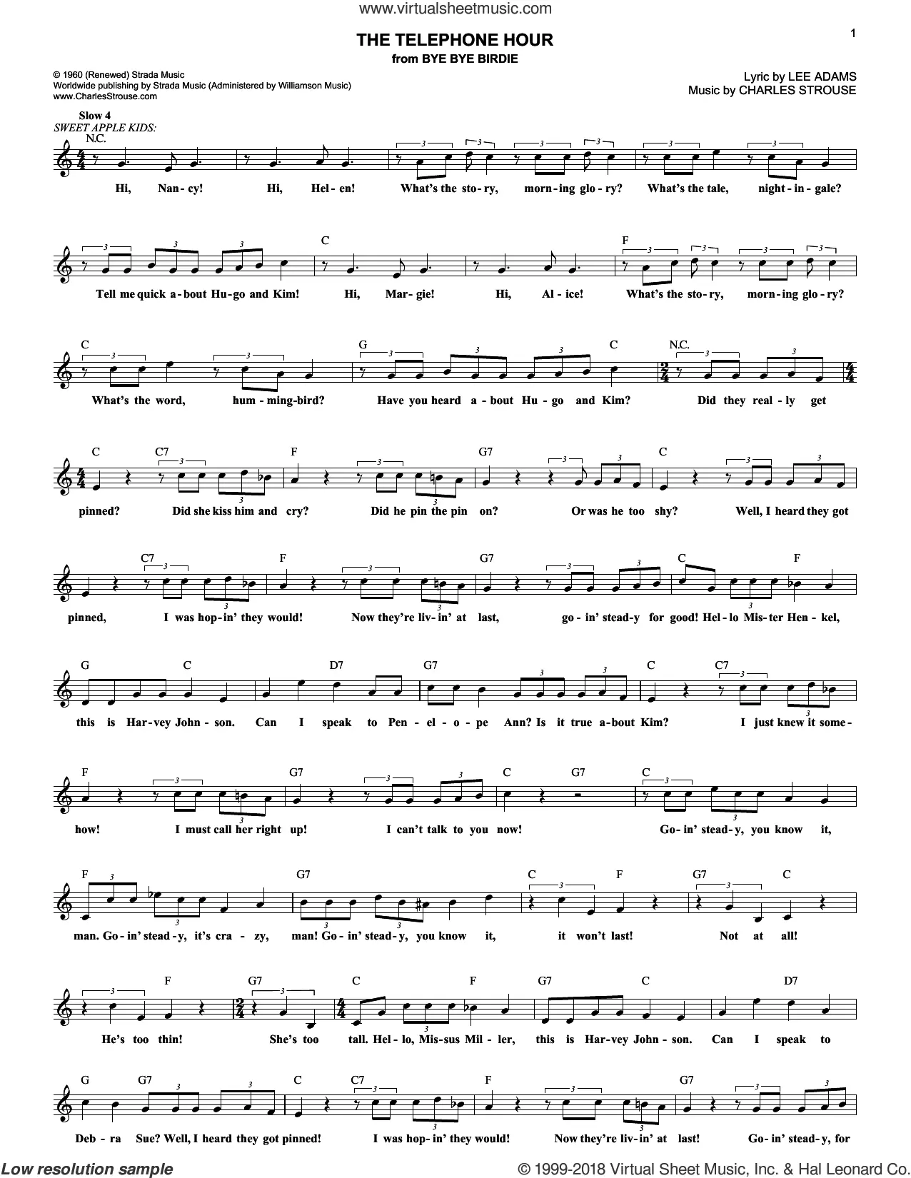 The Telephone Hour sheet music (fake book) (PDF-interactive)