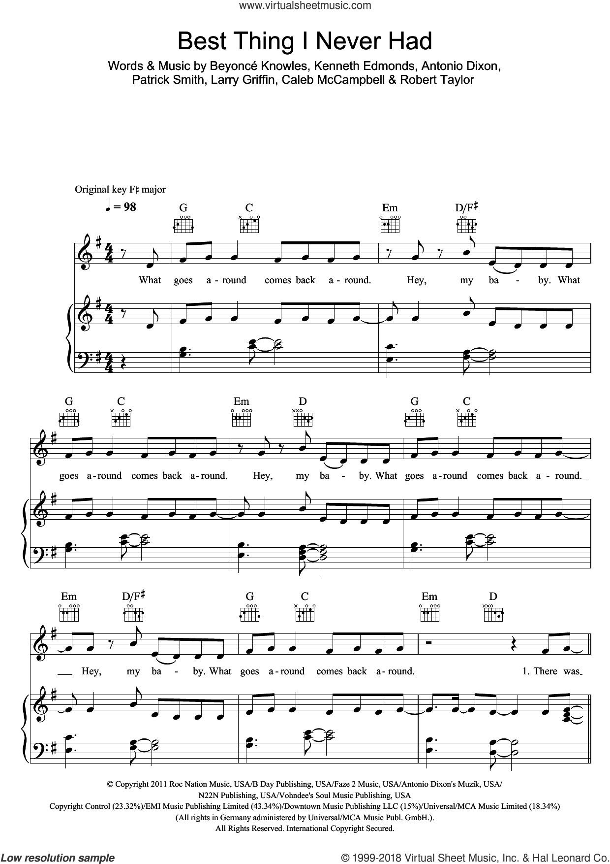 Beyonce - Best Thing I Never Had sheet music for voice, piano or guitar v2