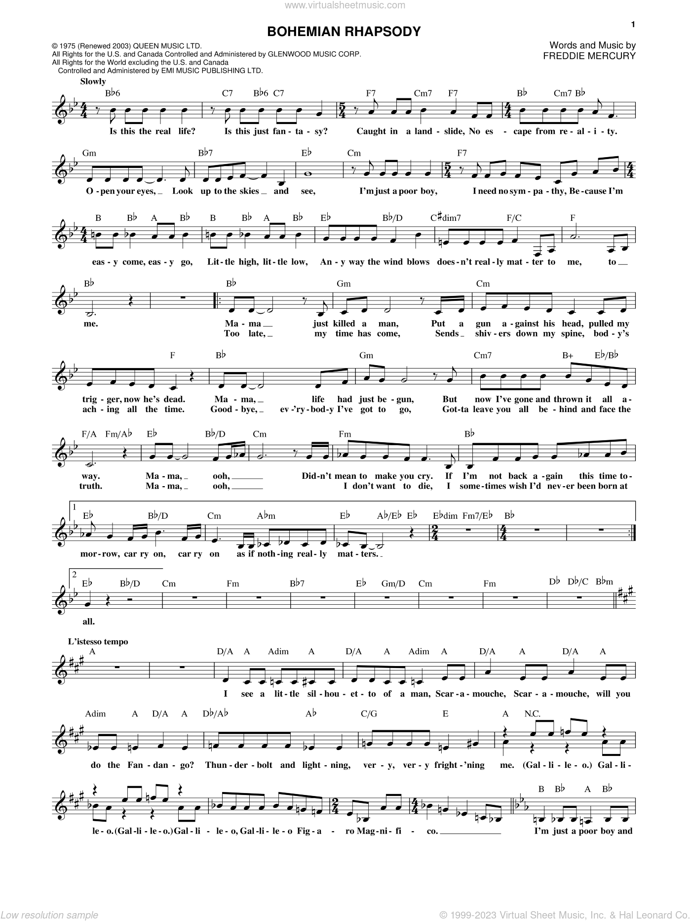 Download & Print Bohemian Rhapsody for voice and other instruments (fak...