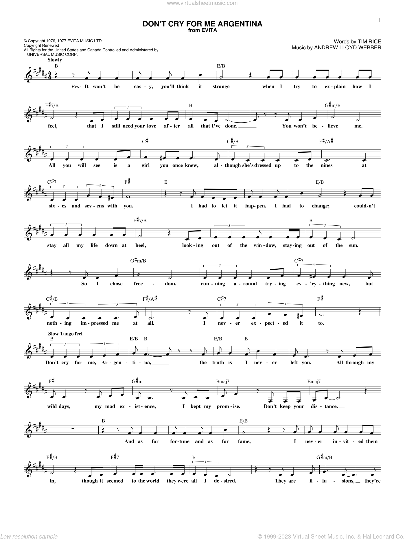 Don't Cry for me Argentina（ブラスバンド譜面）楽譜 Don't Cry For Me Argentina sheet music (fake book, (intermediate