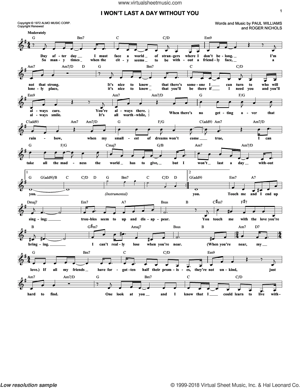 I Won't Last A Day Without You sheet music (fake book) (PDF)
