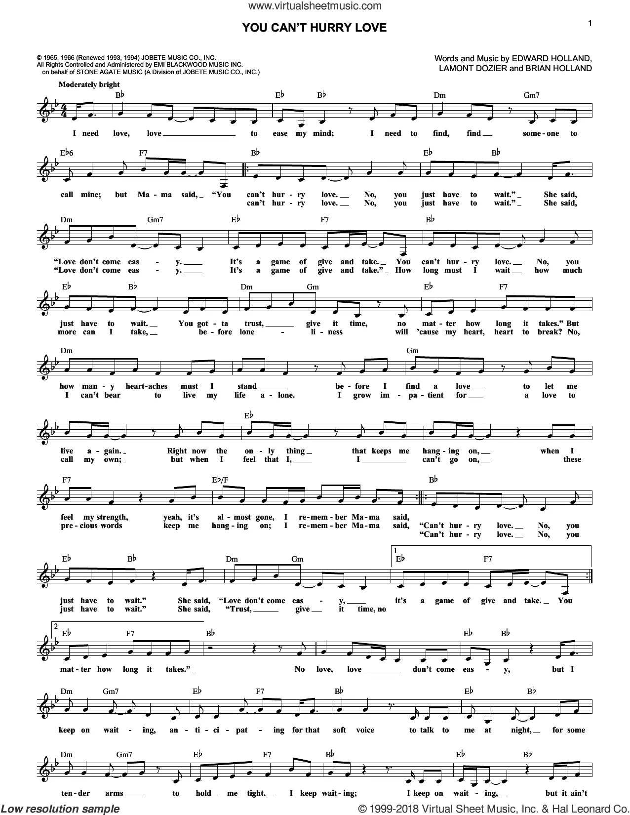Supremes You Can T Hurry Love Sheet Music Fake Book Pdf
