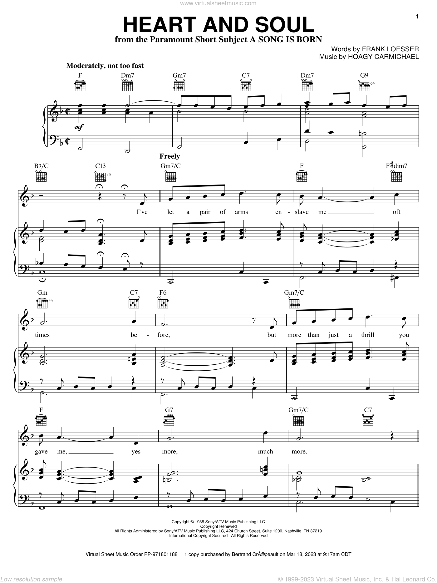 Carmichael Heart And Soul Sheet Music For Voice Piano Or Guitar