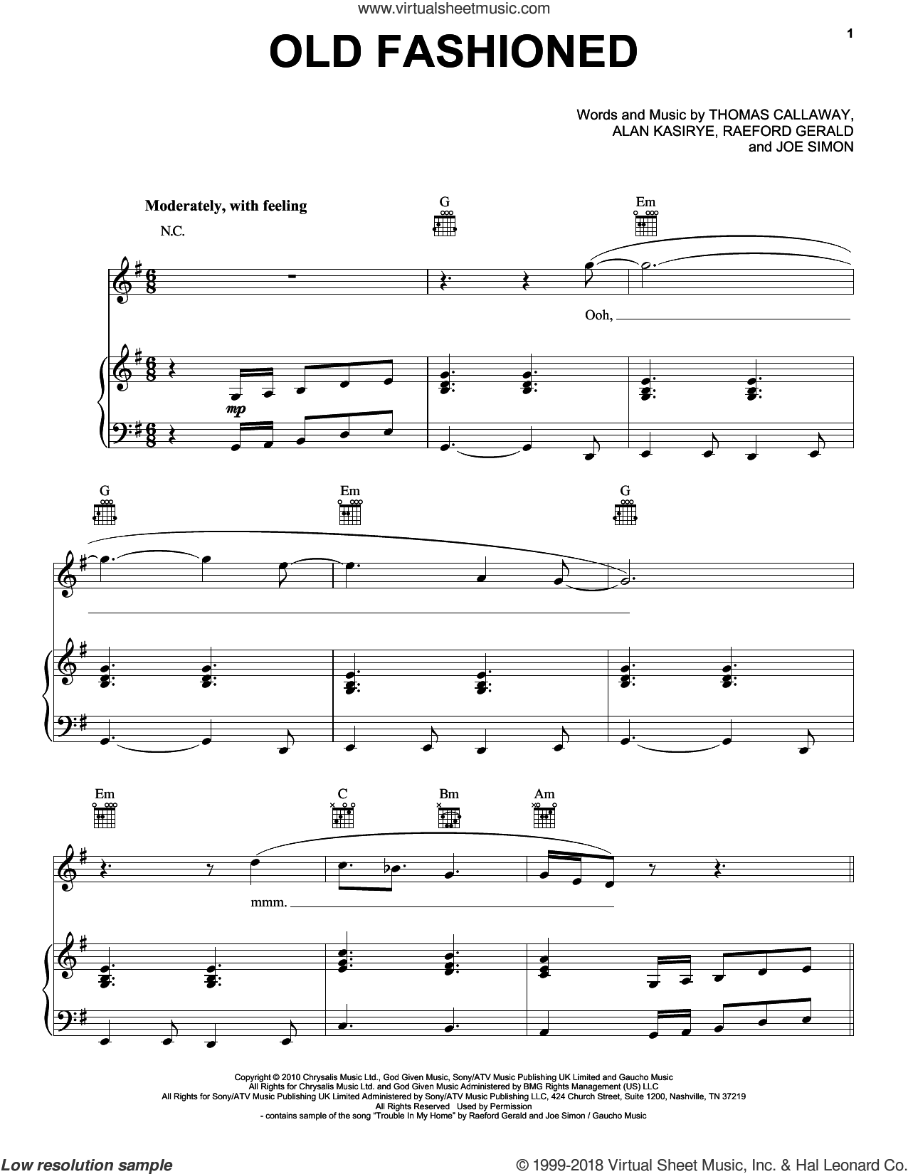 Old Fashioned sheet music for voice, piano or guitar (PDF)