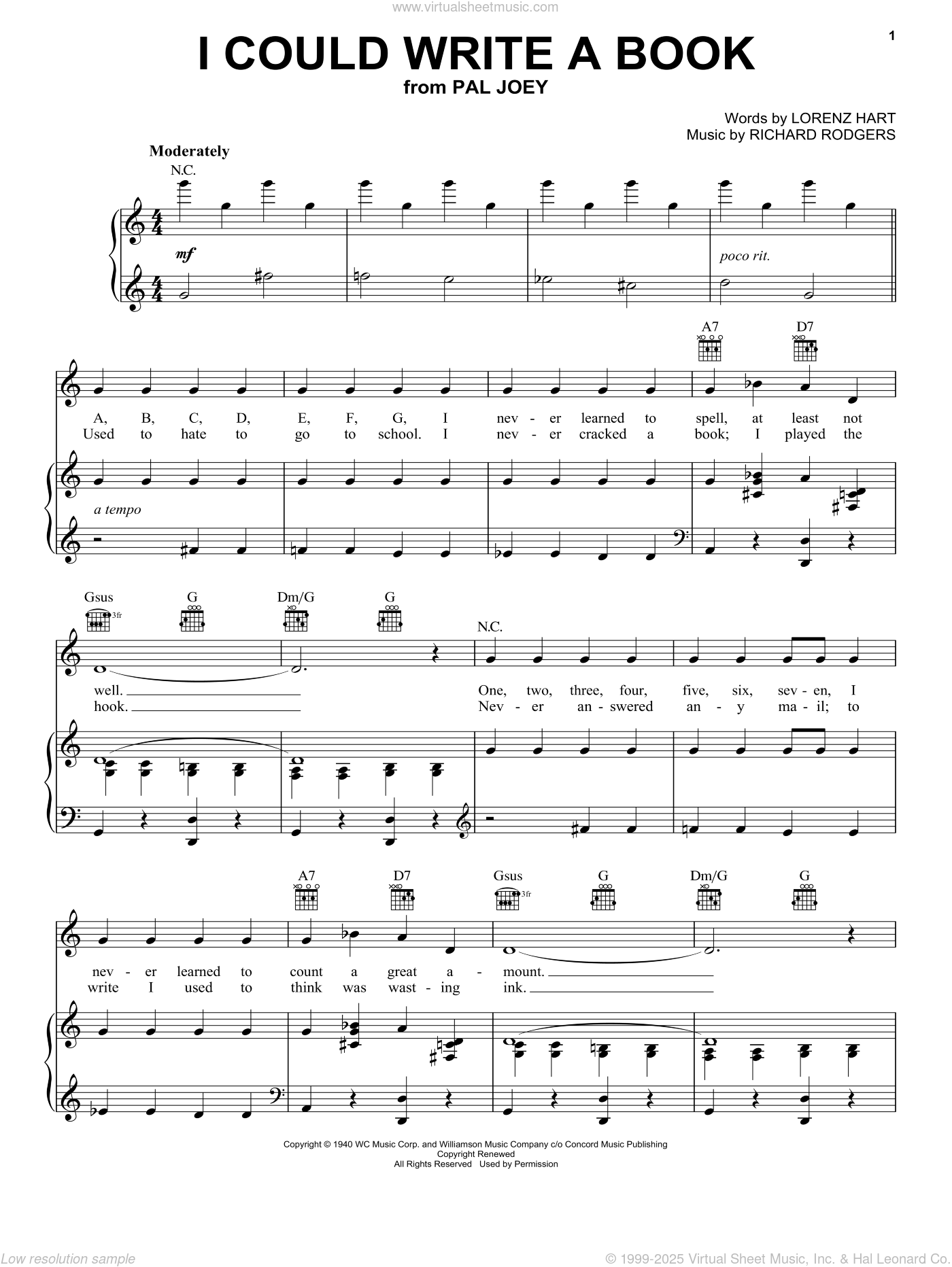 Rodgers & Hart I Could Write A Book sheet music for voice, piano or guitar