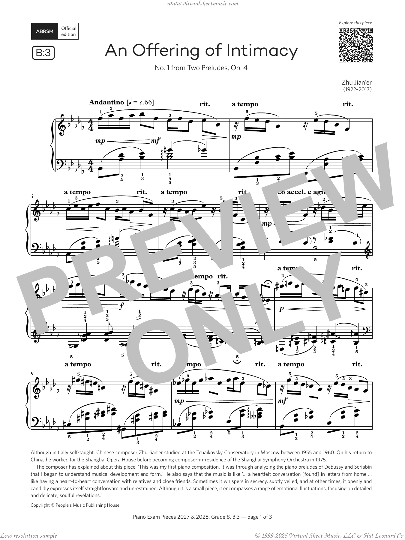 An Offering of Intimacy (Grade 8, list B3, from the ABRSM Piano