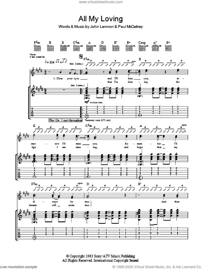 Beatles All My Loving Sheet Music For Guitar Tablature Pdf 9971