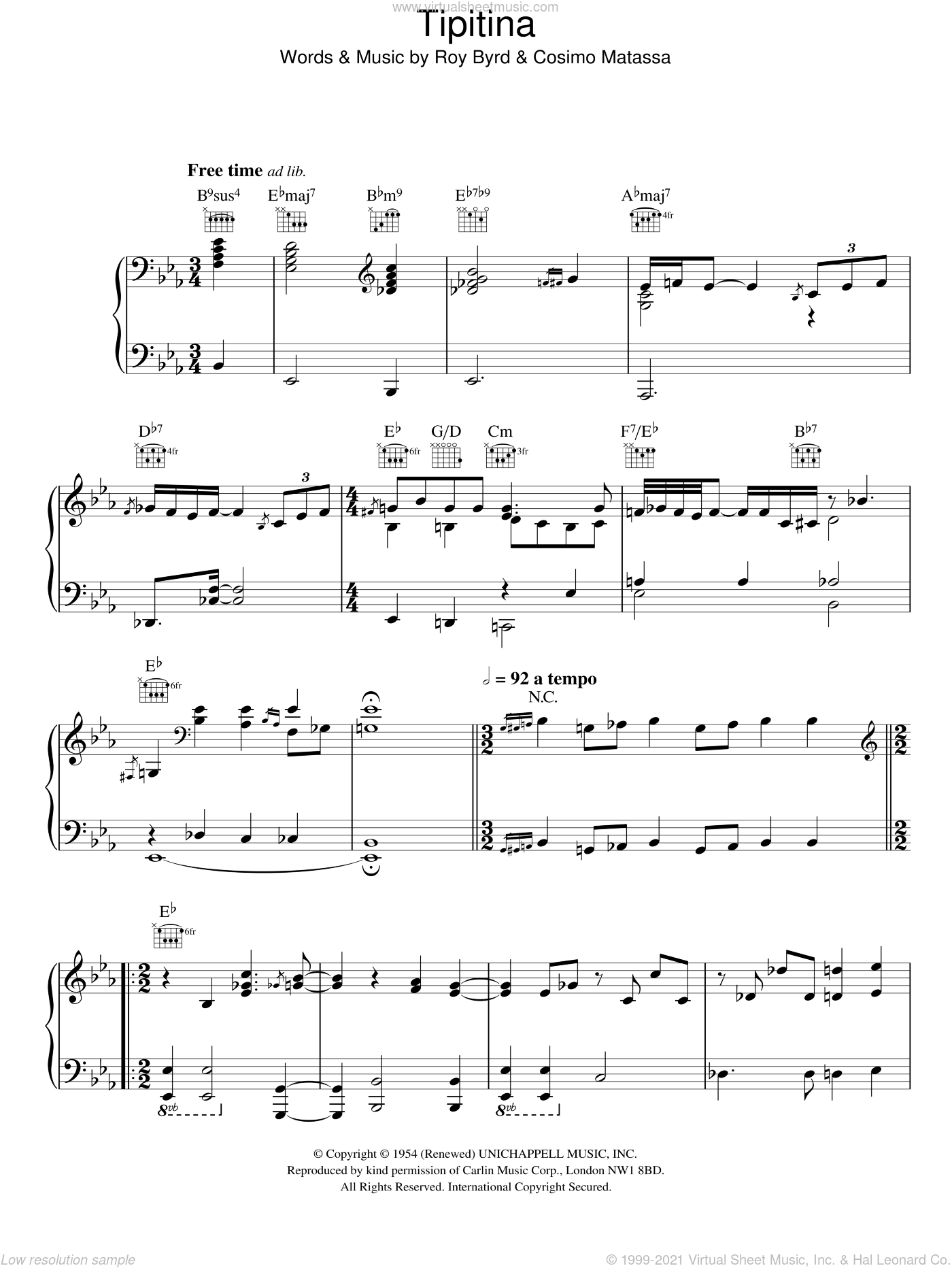 Tipitina sheet music for voice, piano or guitar (PDF)