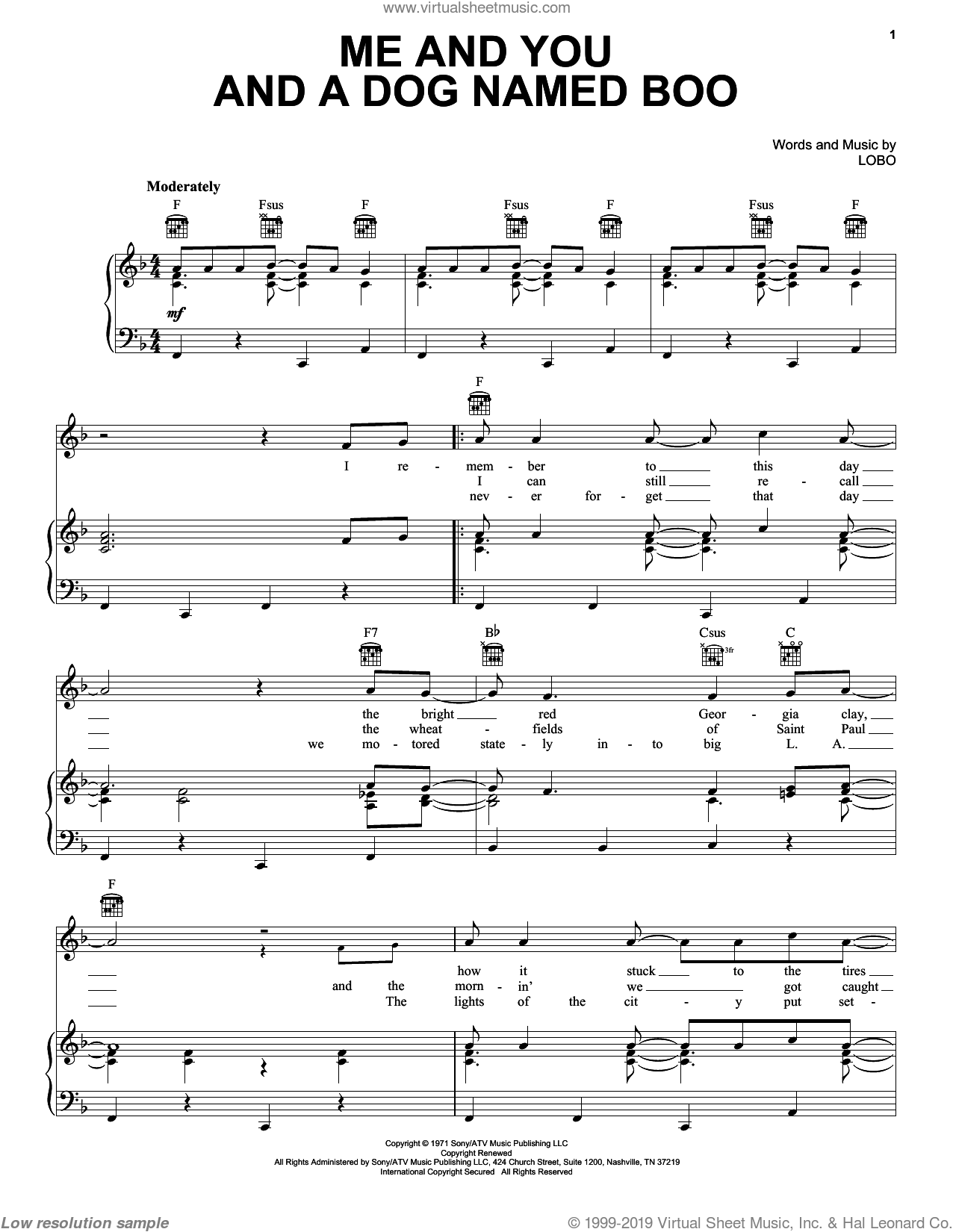 Lobo Me And You And A Dog Named Boo Sheet Music For Voice Piano Or Guitar