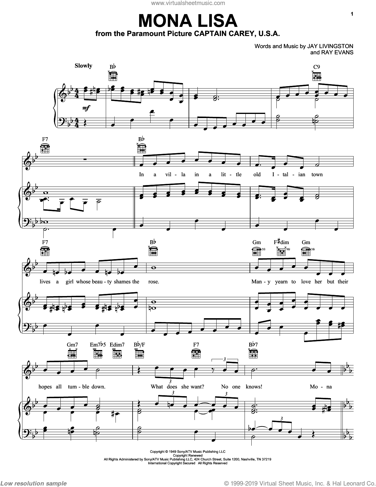 Cole - Mona Lisa sheet music for voice, piano or guitar PDF