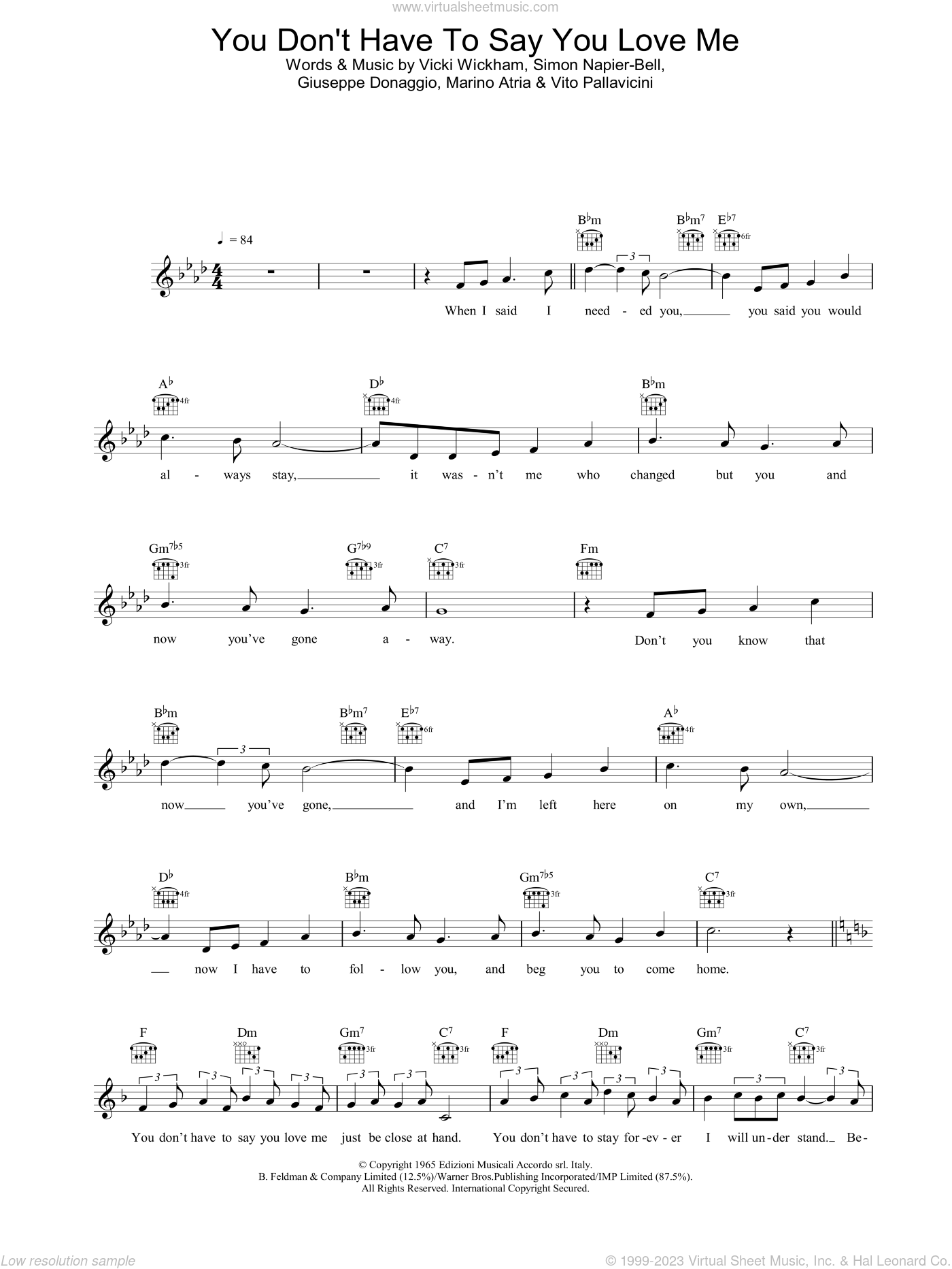 Presley You Don T Have To Say You Love Me Sheet Music Fake