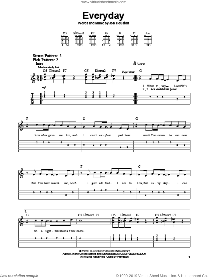 Hillsong United: Everyday sheet music for guitar solo (easy tablature)