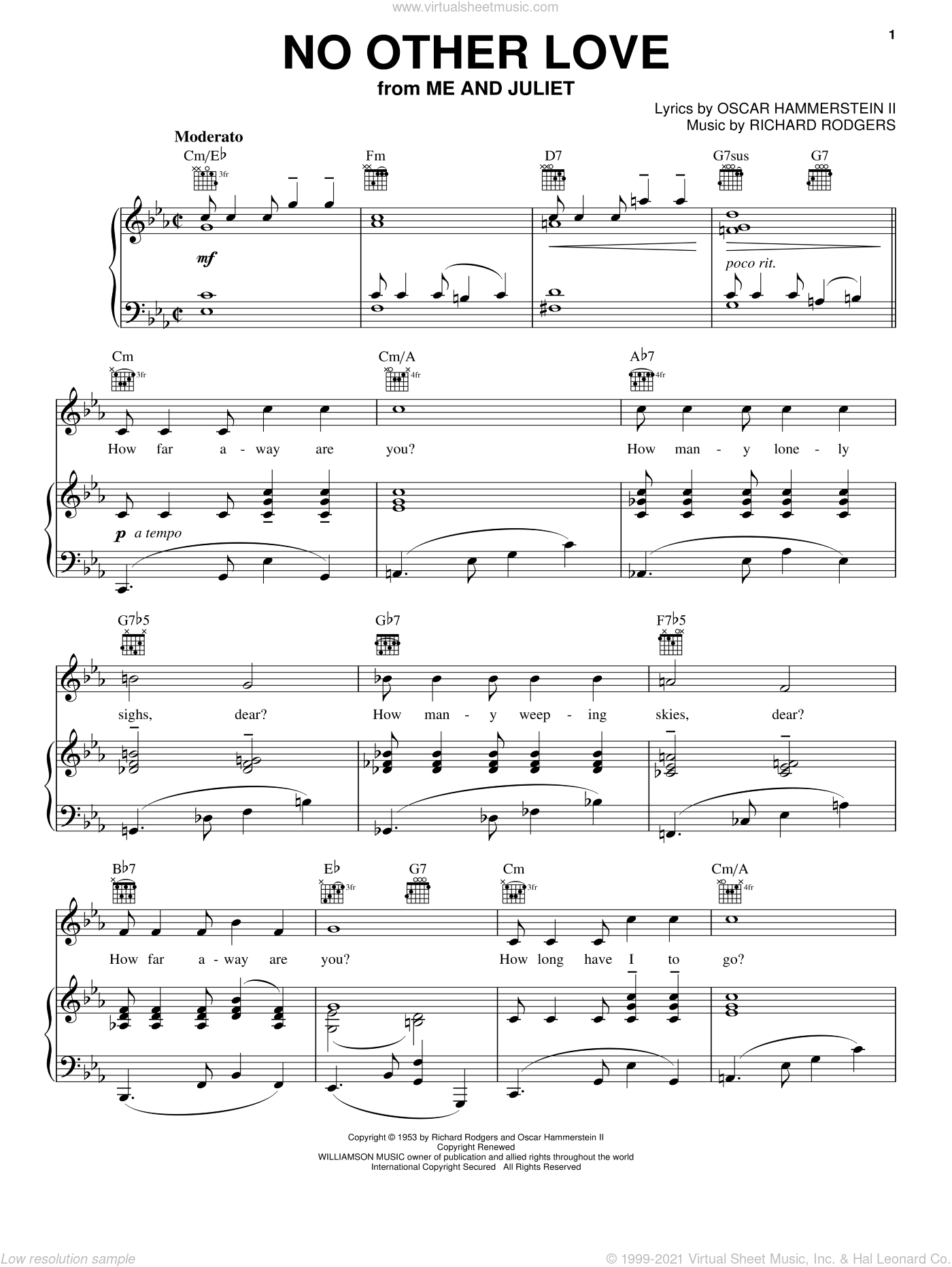 Hammerstein No Other Love Sheet Music For Voice Piano Or Guitar