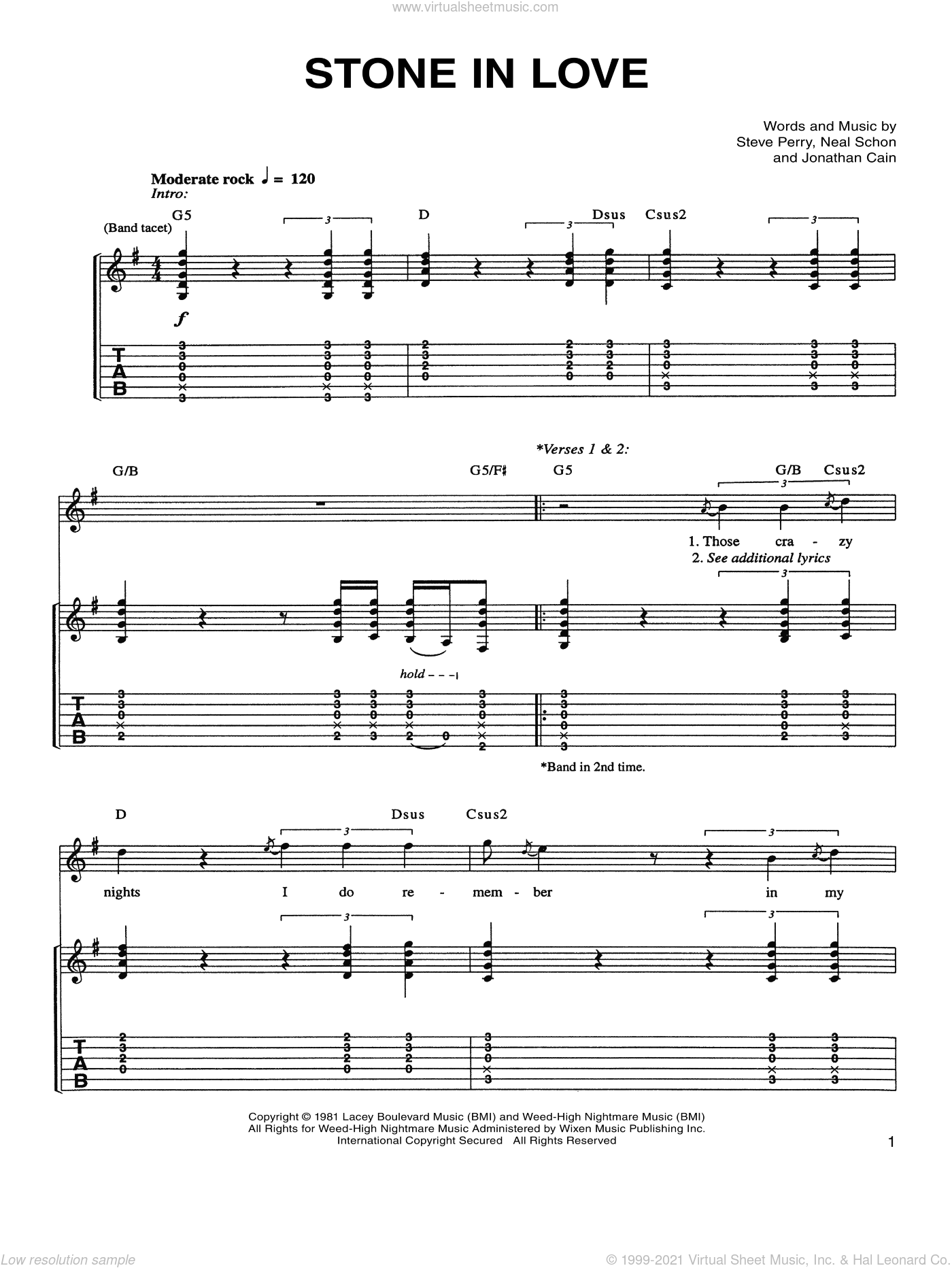 Journey Stone In Love Sheet Music For Guitar Tablature Pdf