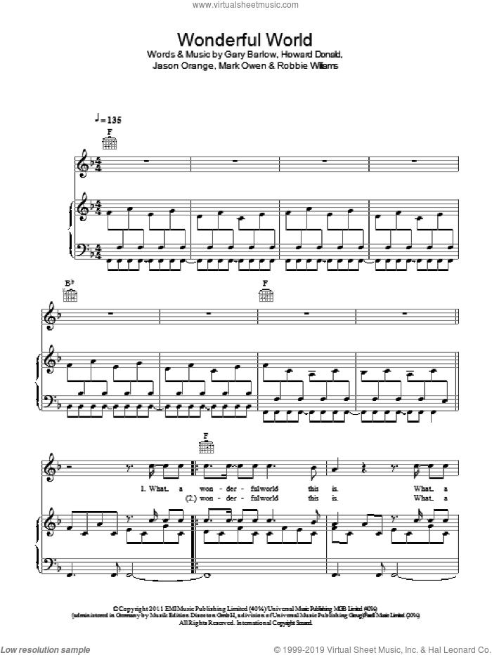 Wonderful World sheet music for voice, piano or guitar (PDF)