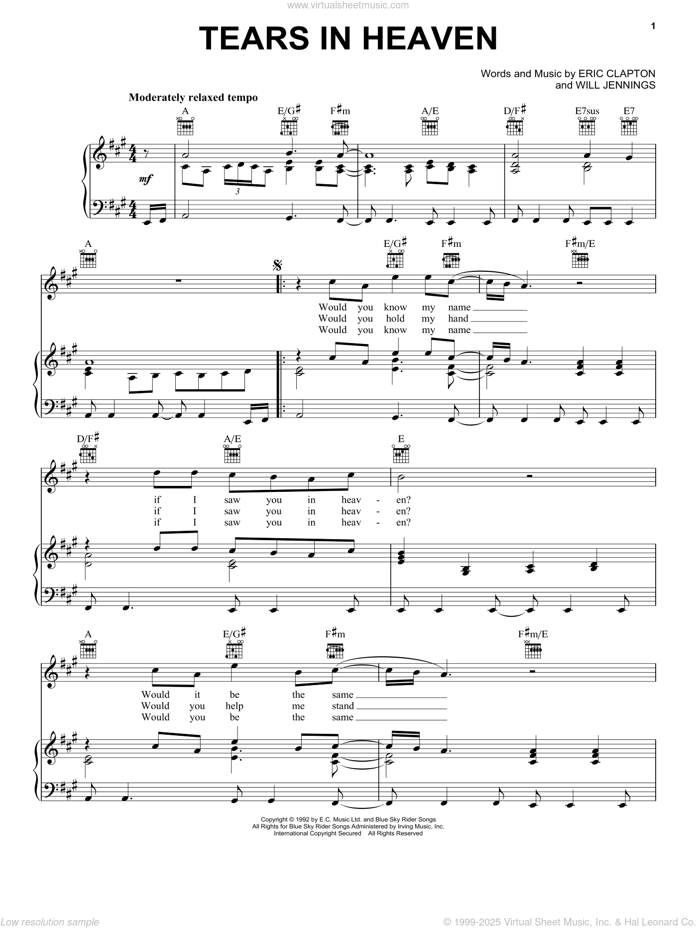 Tears In Heaven" Sheet Music by Eric Clapton for Guitar Tab/Vocal -  Sheet Music Now