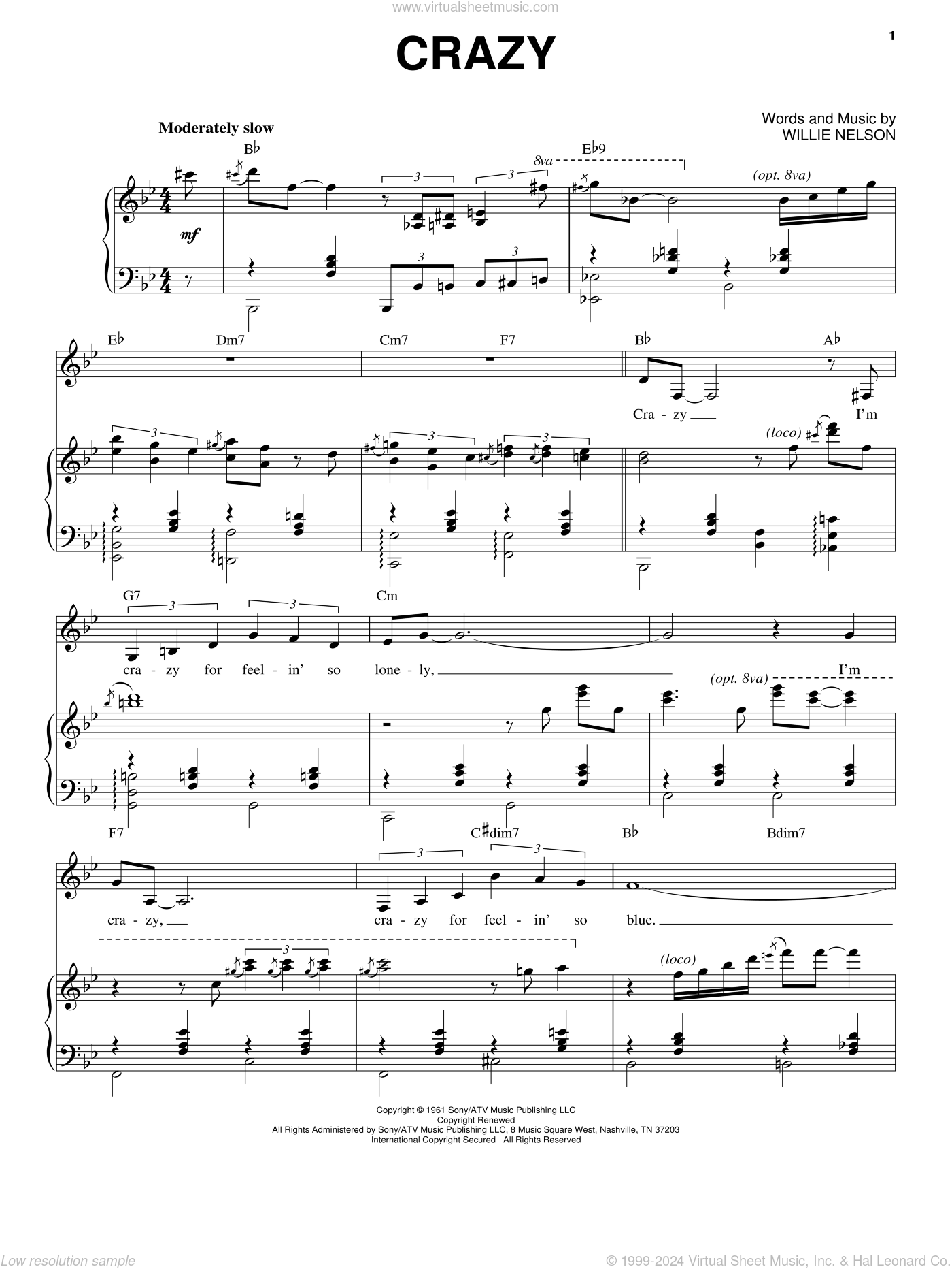 Cline - Crazy sheet music for voice and piano (PDF-interactive)