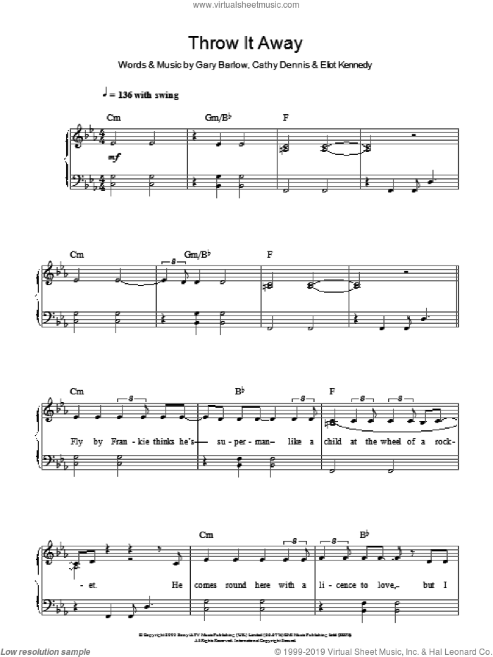 Throw It Away, (easy) sheet music for piano solo (PDF)