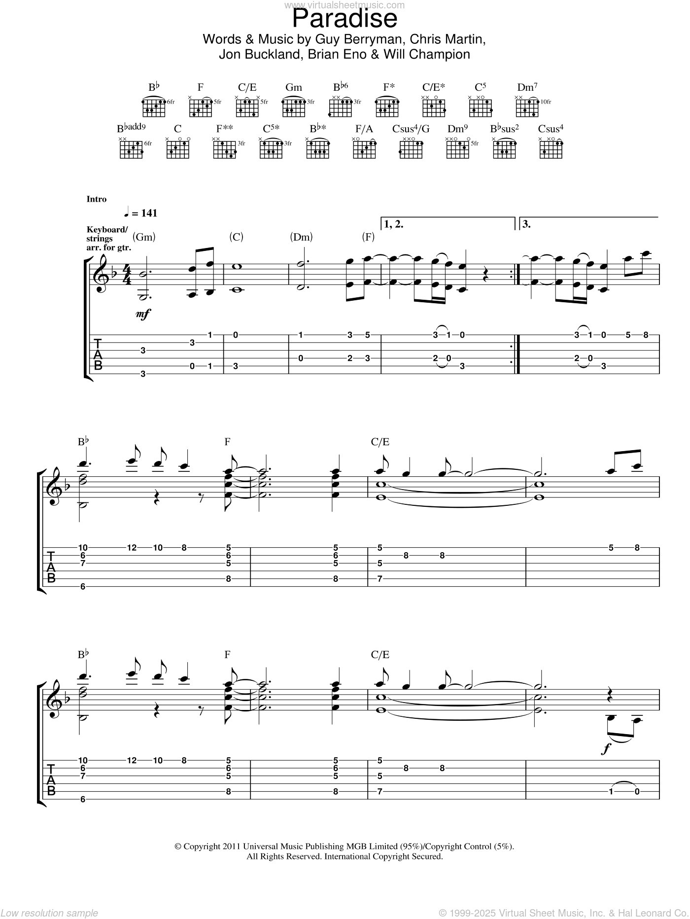 Paradise sheet music for guitar (tablature) (PDF) v2