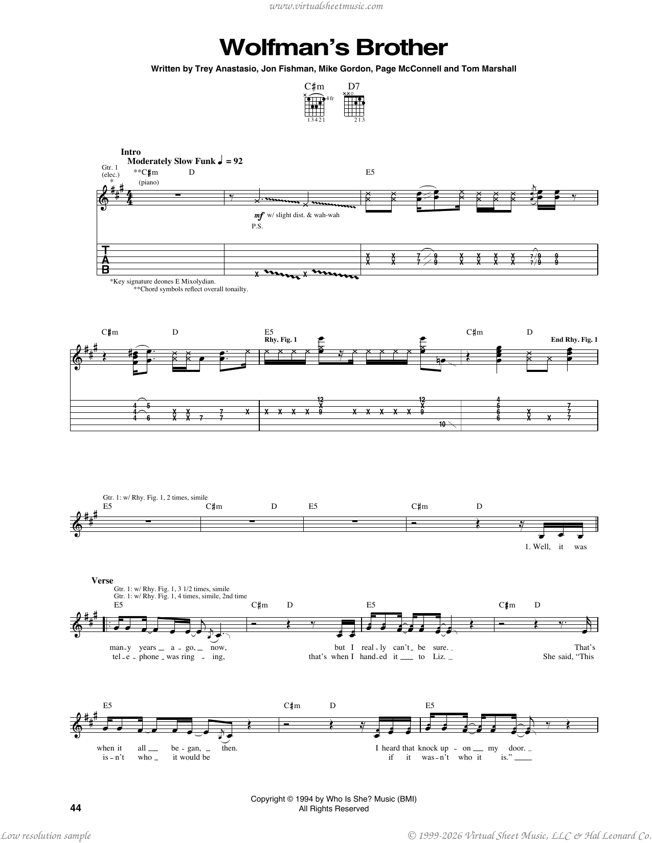 Wolfman's Brother sheet music for guitar (tablature) (PDF)