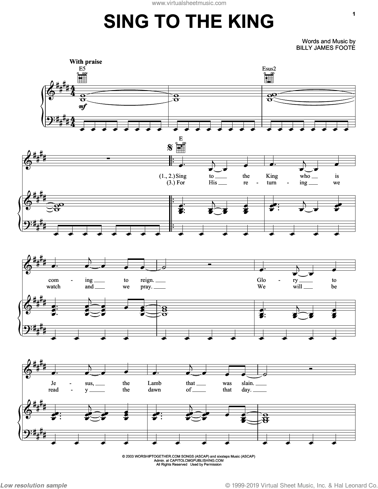 Sing To The King sheet music for voice, piano or guitar (PDF)