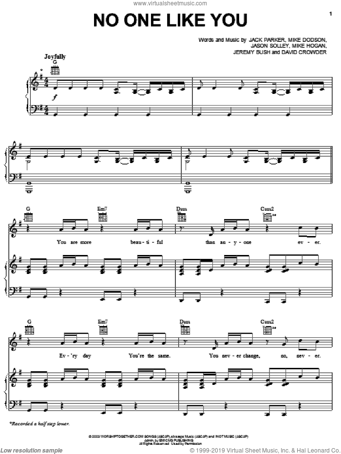 No One Like You sheet music for voice, piano or guitar (PDF)