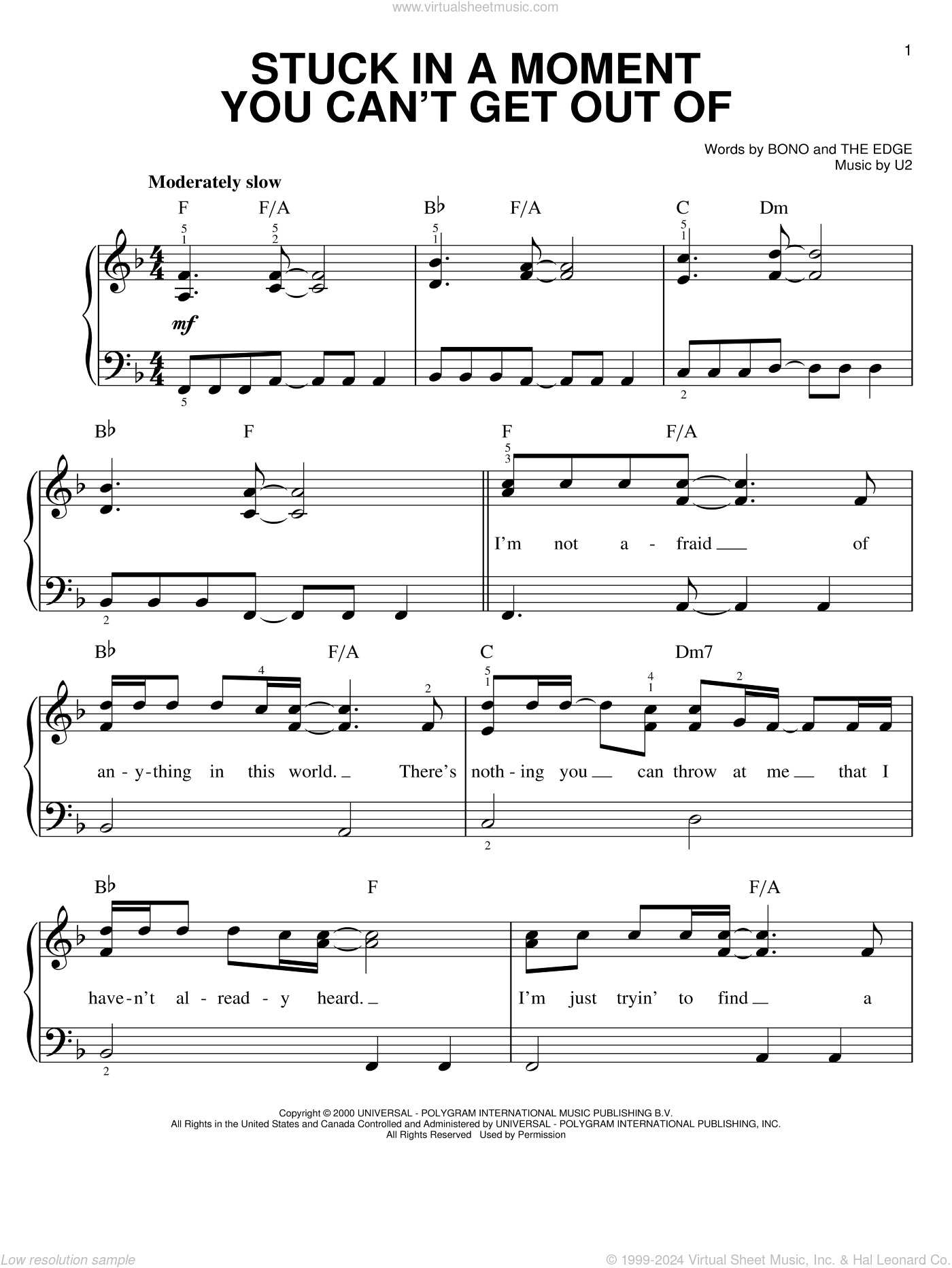 U2 Stuck In A Moment You Can T Get Out Of Sheet Music For Piano Solo