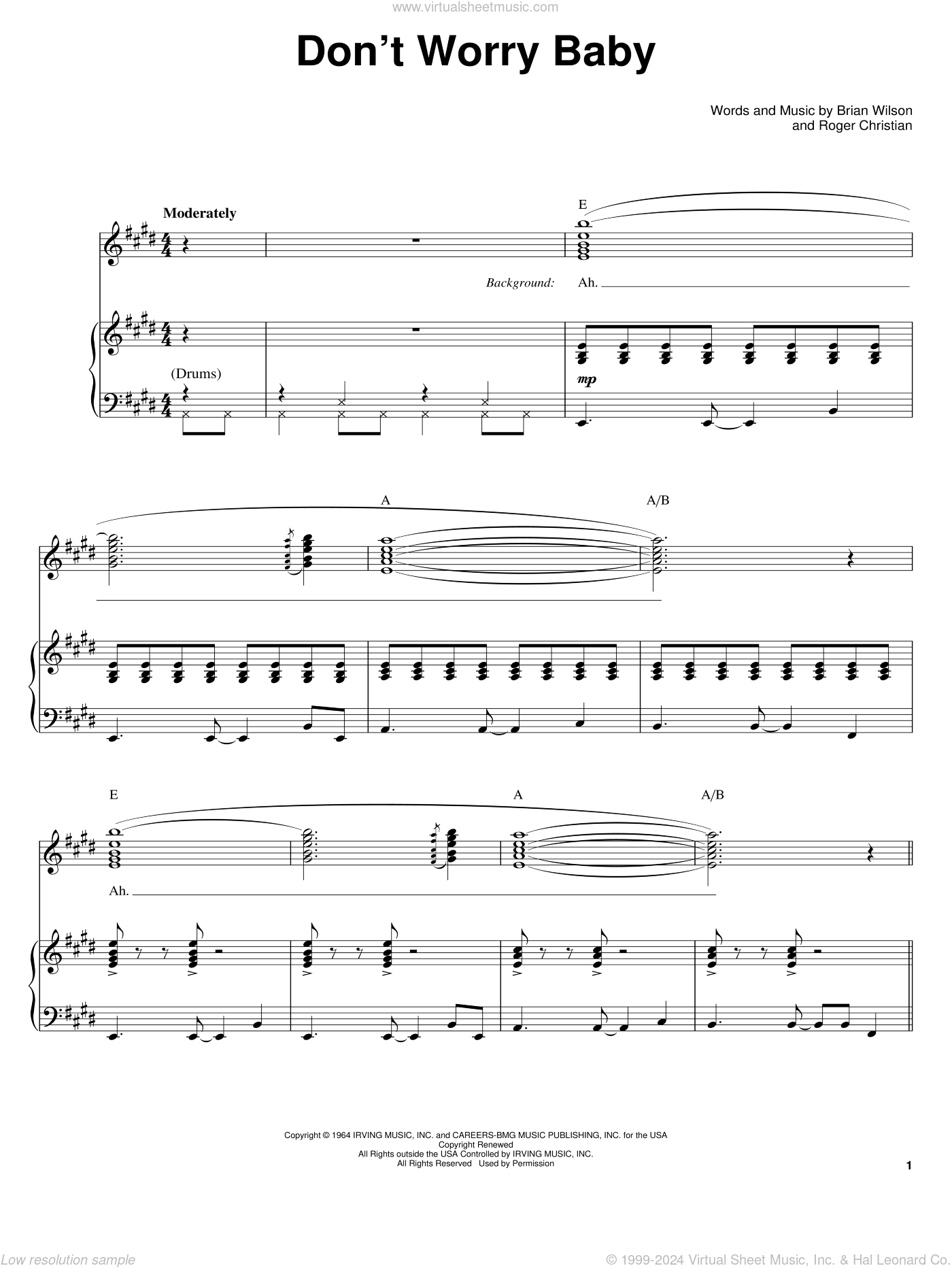Don't Worry Baby sheet music for voice and piano (PDF)