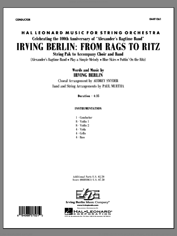 Irving Berlin: From Rags To Ritz Sheet Music (complete Collection) For ...