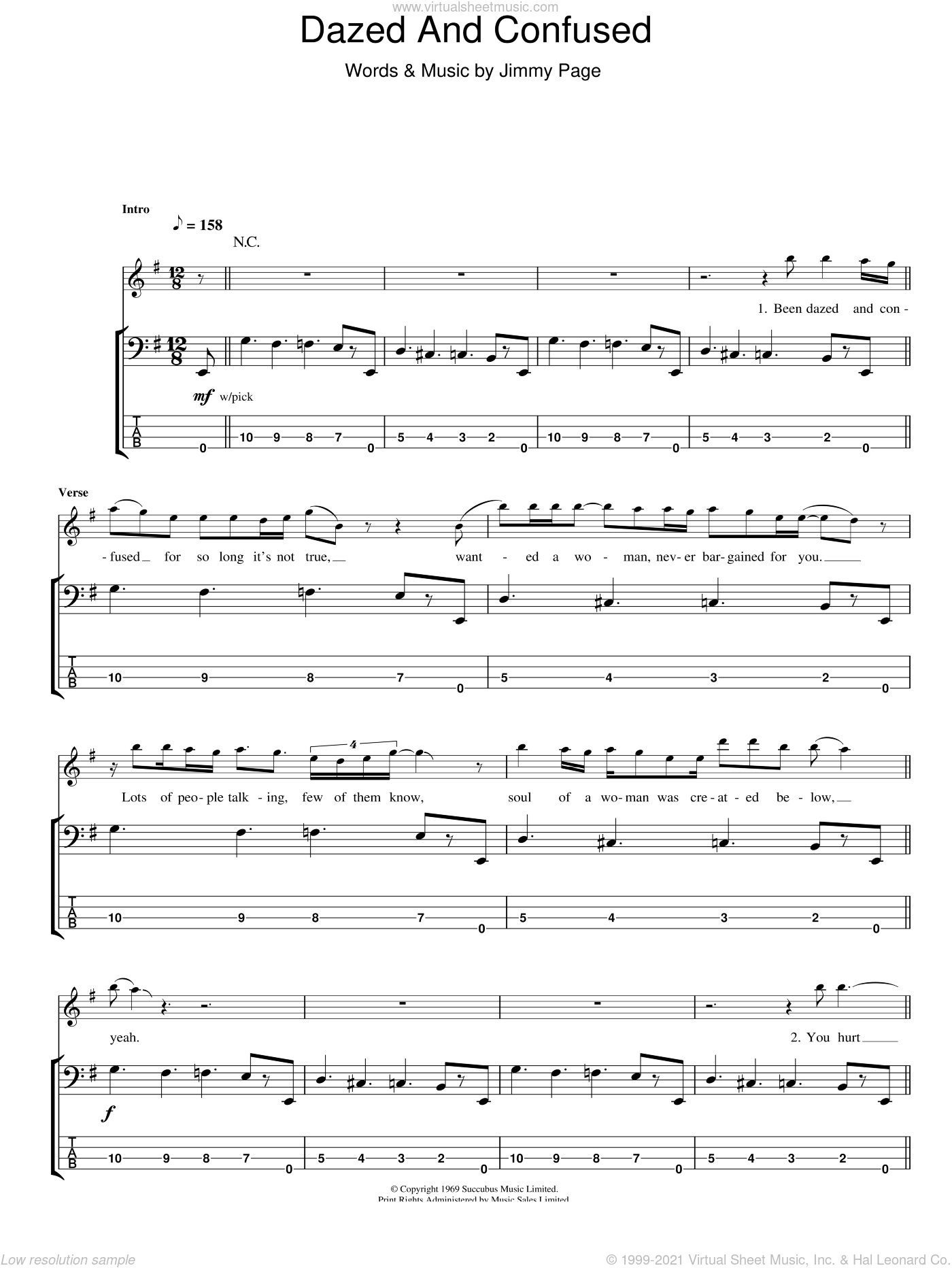 Zeppelin - Dazed And Confused sheet music for bass (tablature) (bass guitar)