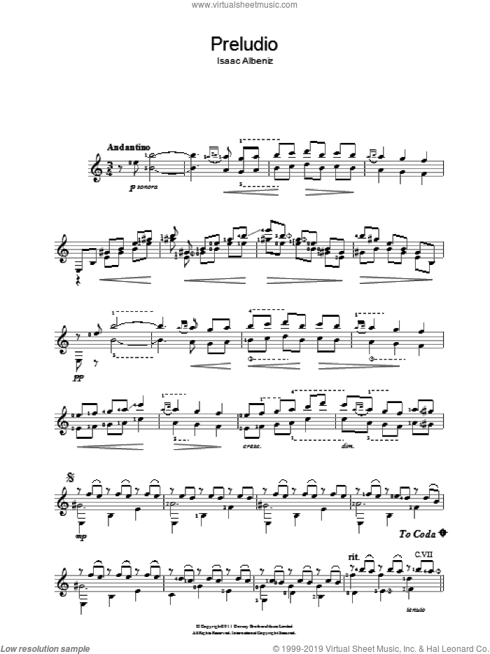 Preludio sheet music for guitar solo (chords) (PDF)