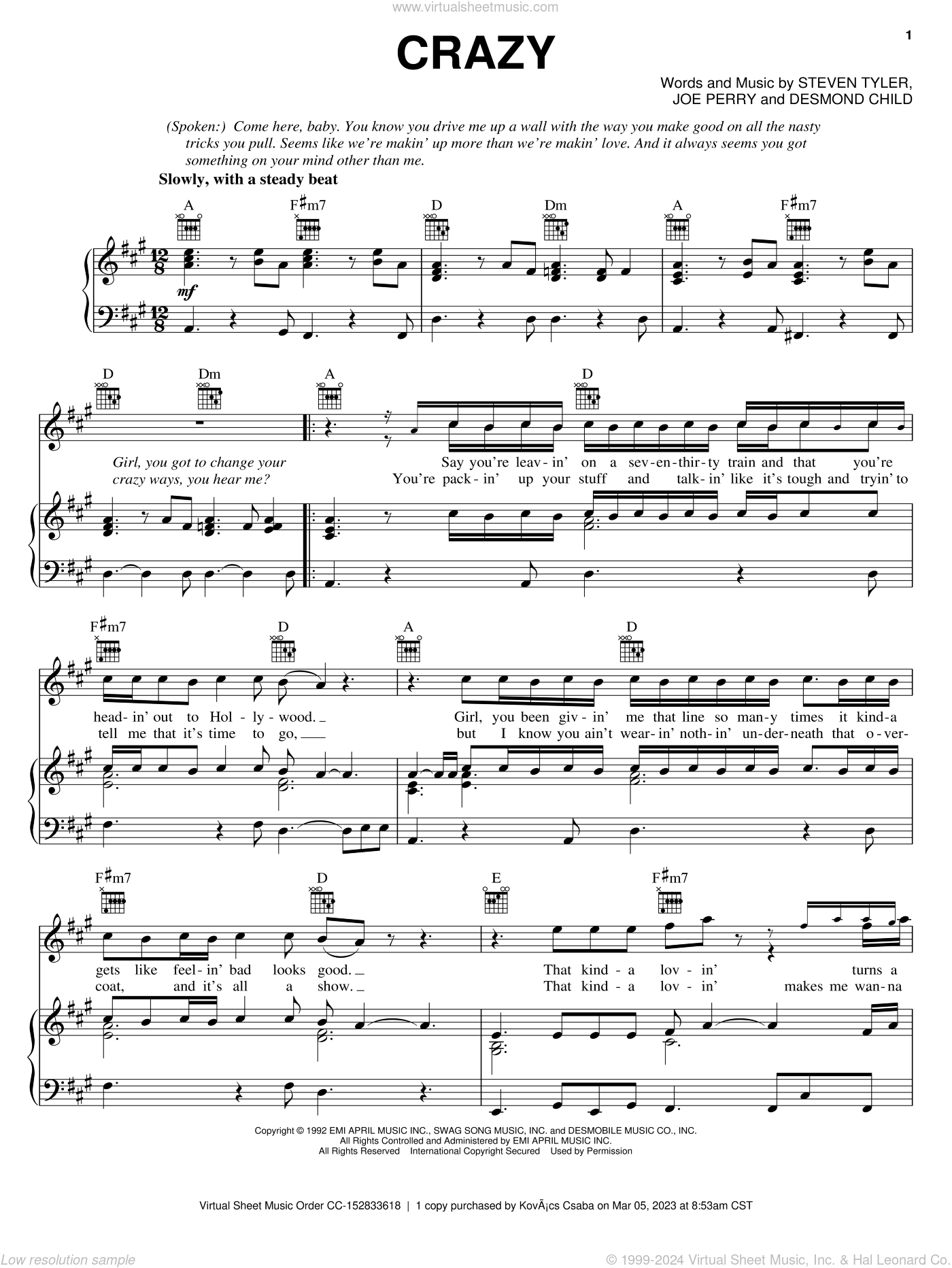 Crazy by Aerosmith - Electric Guitar - Digital Sheet Music