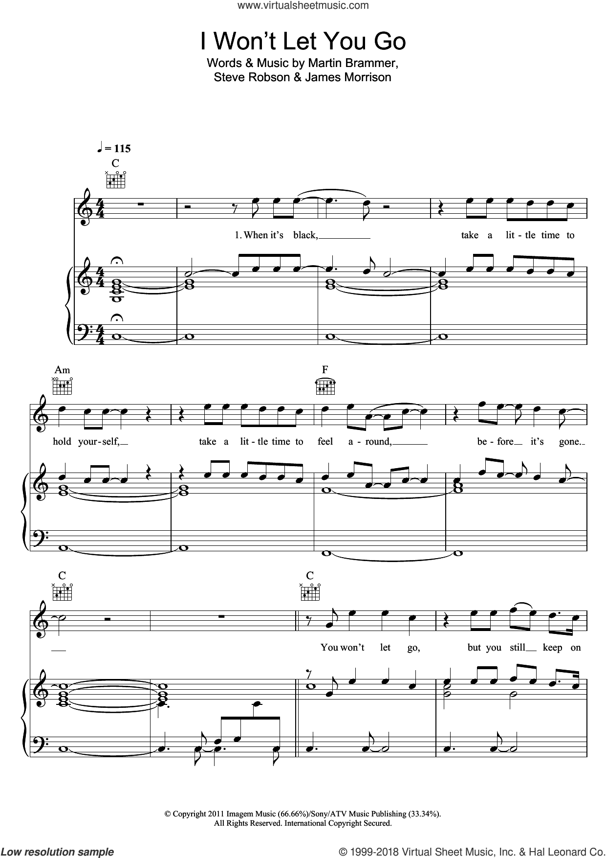 I Won't Let You Go sheet music for voice, piano or guitar (PDF)