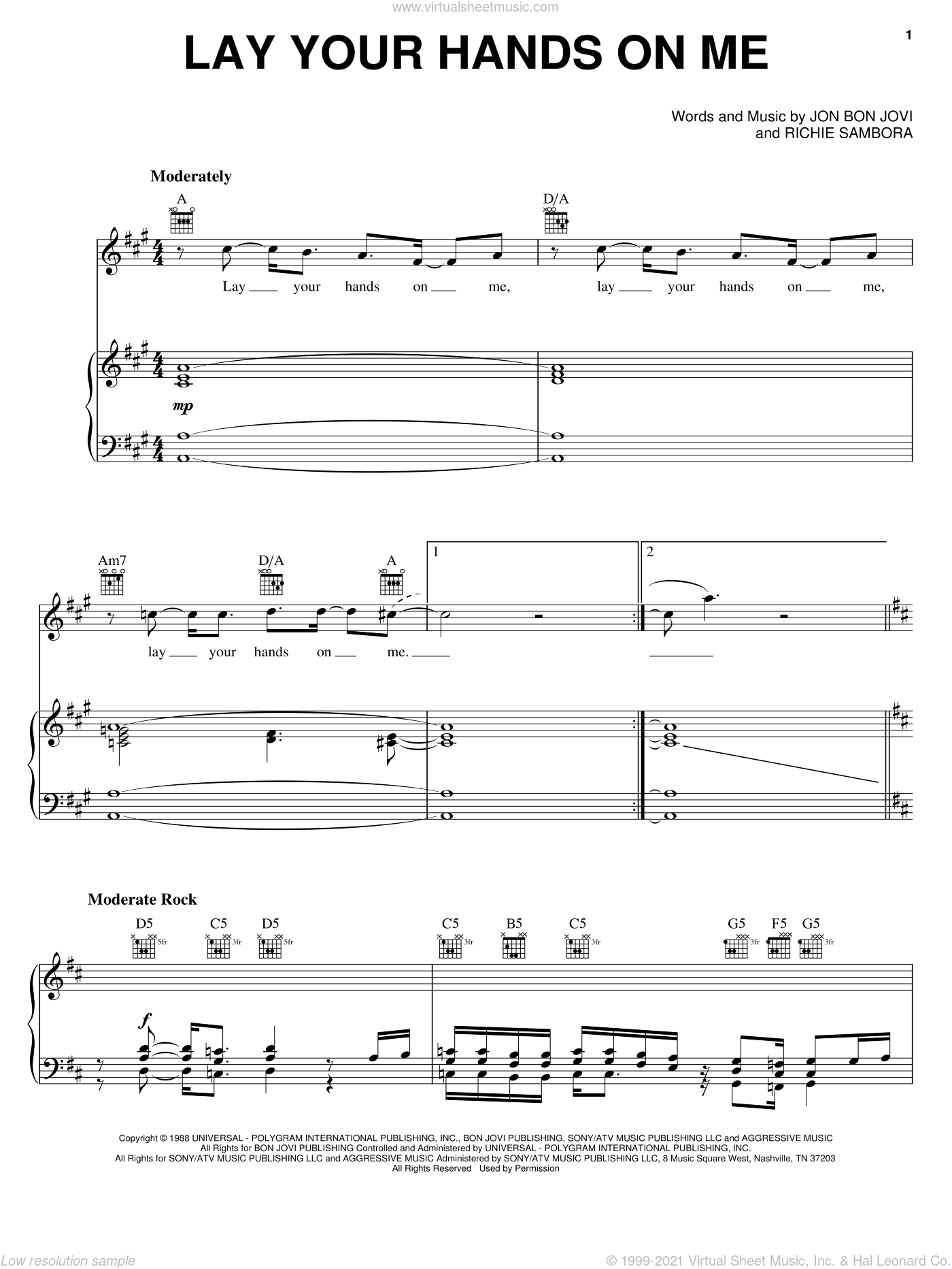 Lay Your Hands On Me Sheet Music For Voice Piano Or Guitar Pdf 9841