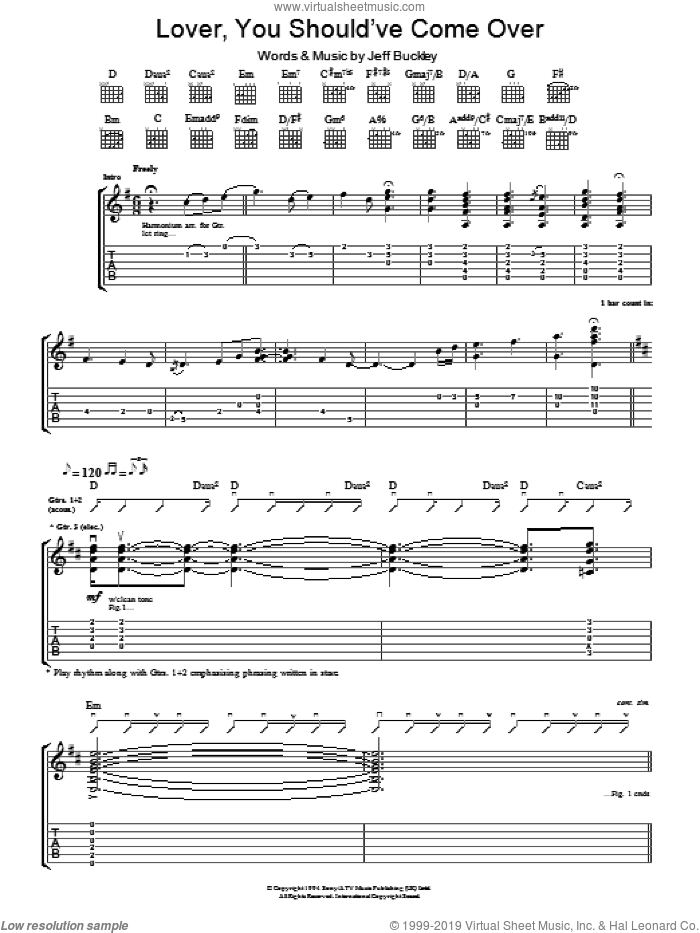 Lover, You Should've Come Over sheet music for guitar (tablature)