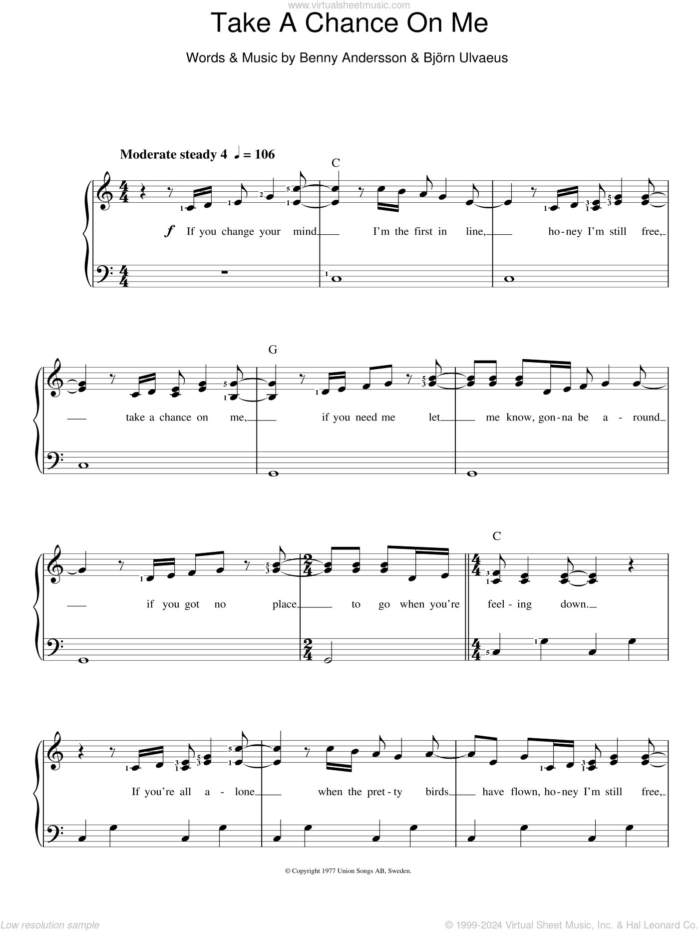 Take A Chance On Me (abridged) Sheet Music For Voice And Piano