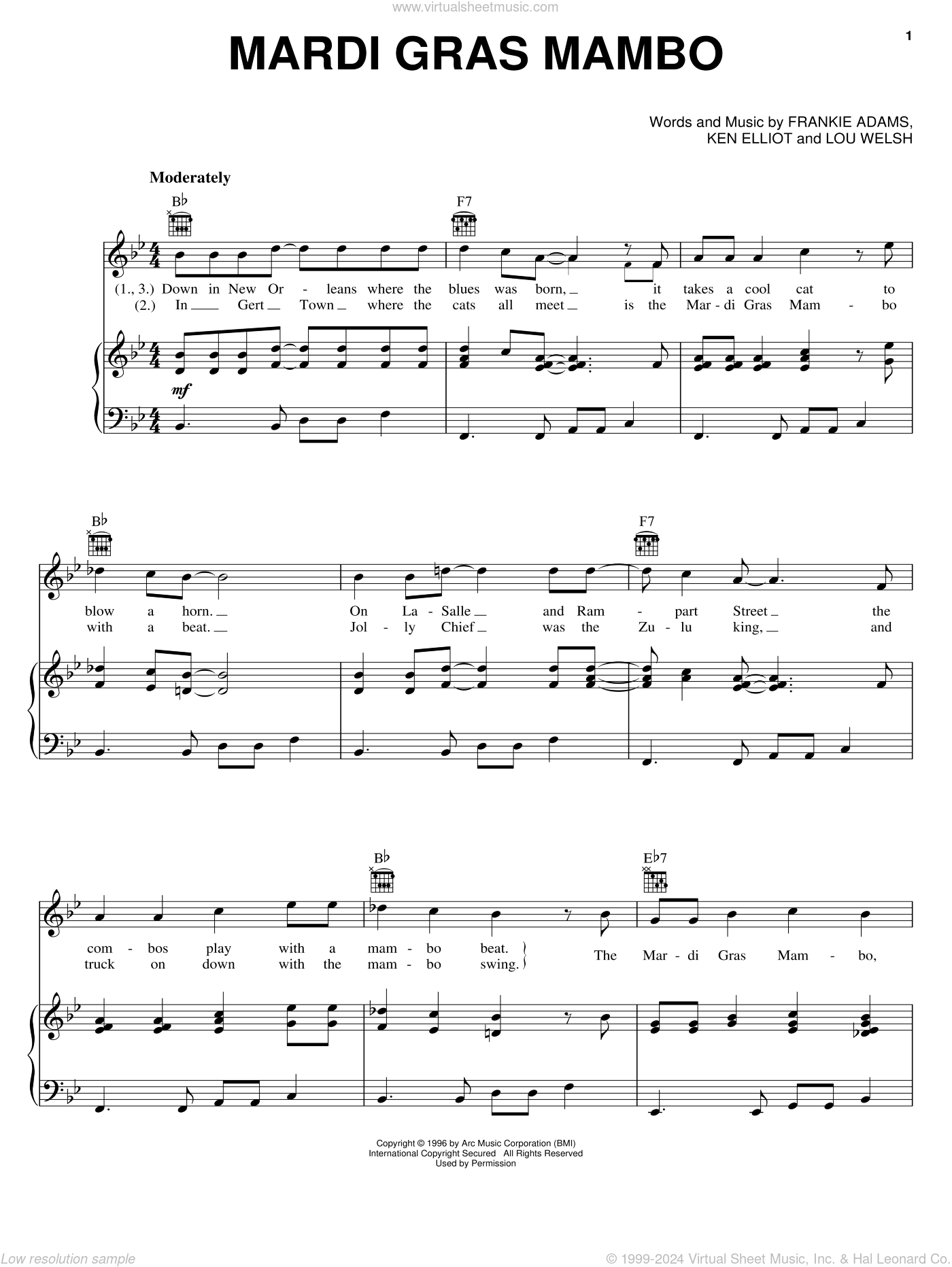 Mardi Gras Mambo sheet music for voice, piano or guitar (PDF)