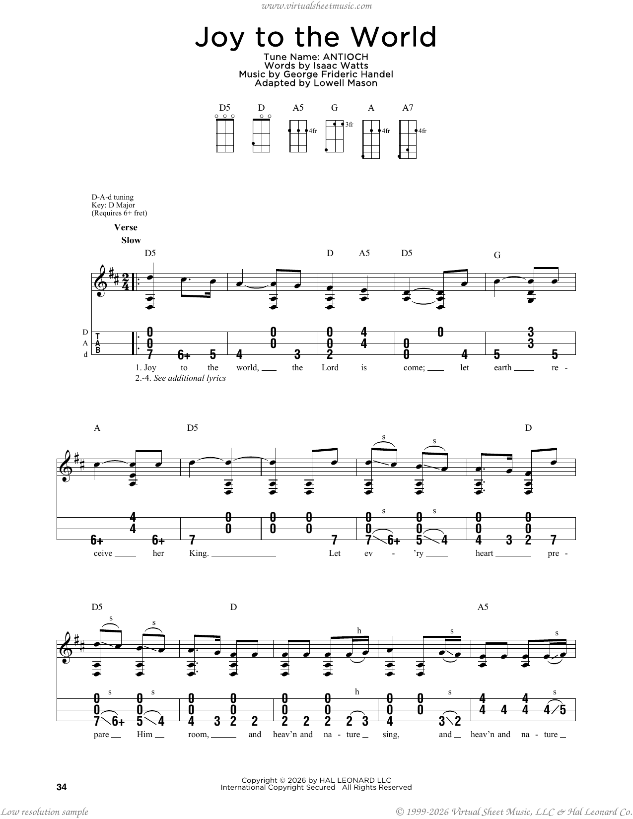 Joy To The World sheet music for dulcimer solo (PDF)
