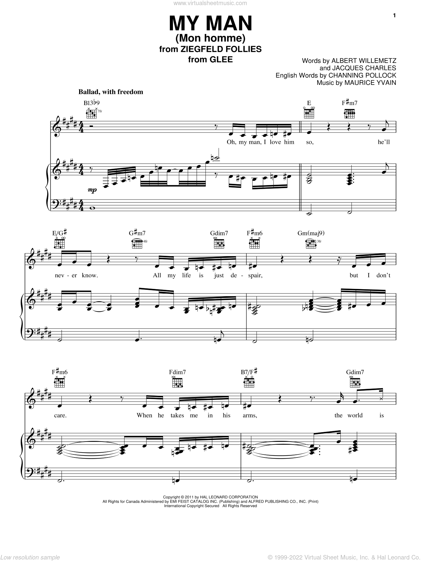 My Man (Mon Homme) sheet music for voice, piano or guitar (PDF)