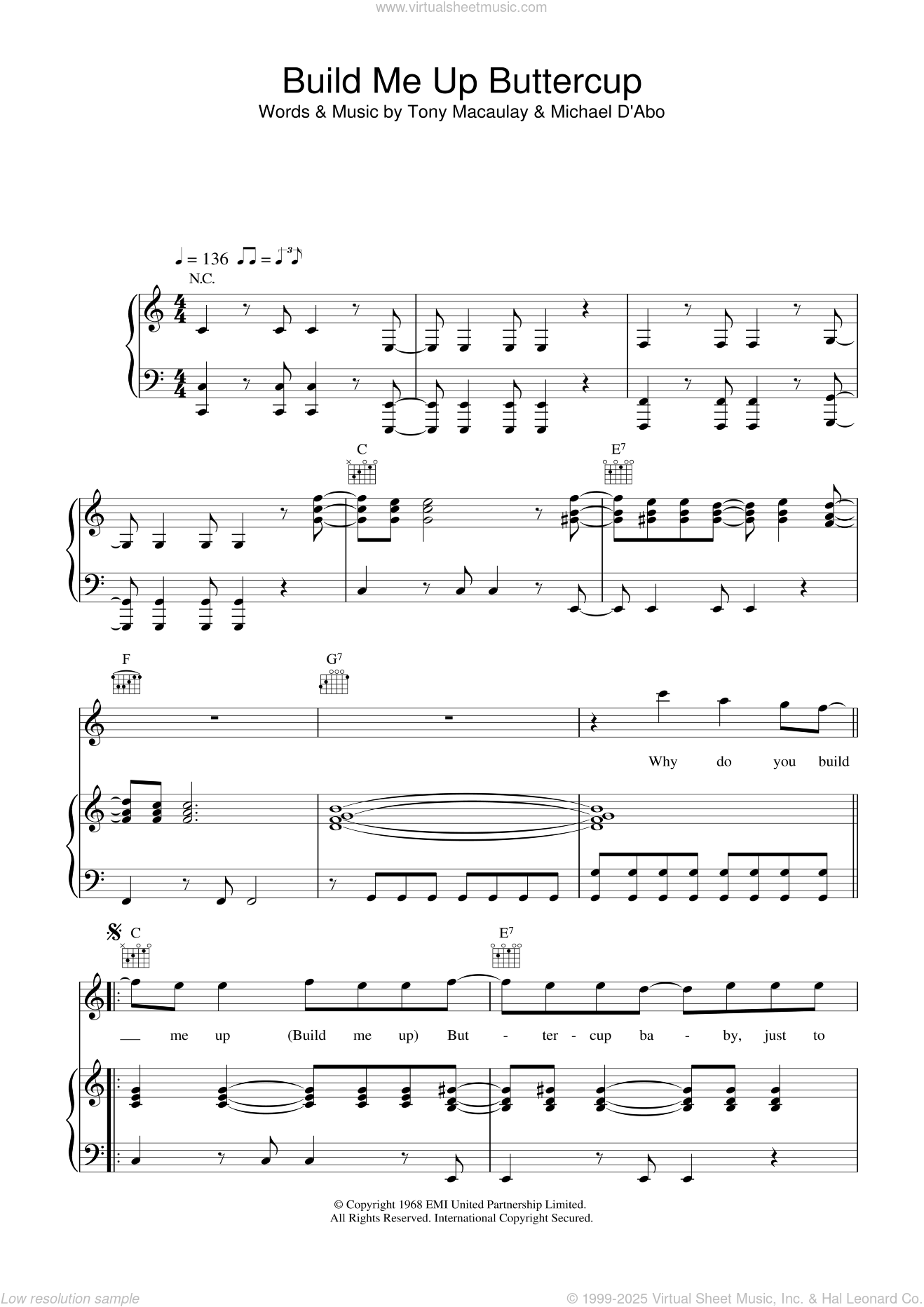 Build Me Up Buttercup sheet music for voice, piano or guitar