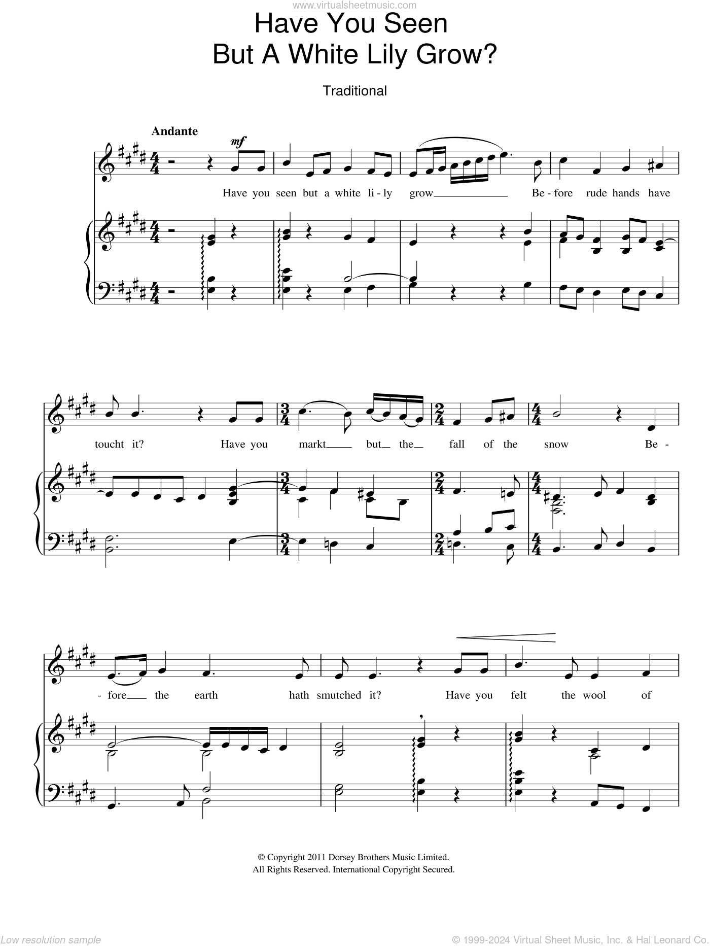 Have You Seen But A White Lily Grow? sheet music for voice and piano