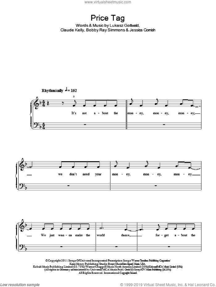 Price Tag sheet music for piano solo (PDF)
