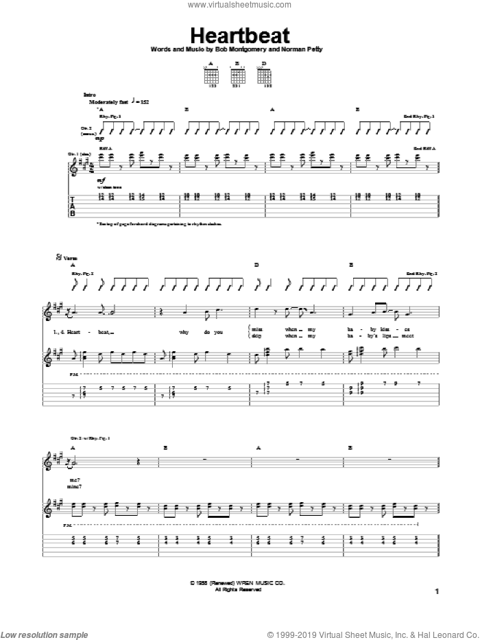 Heartbeat sheet music for guitar (tablature) (PDF)