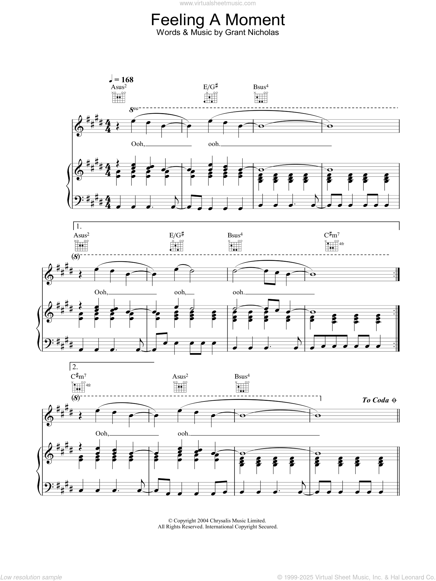 Feeling A Moment sheet music for voice, piano or guitar (PDF)